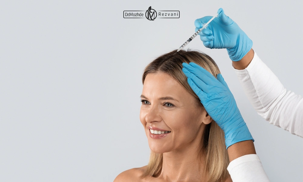 تزریق مزوتراپی به سر یک خانم خندان | پی آر پی مو بهتر است یا مزوتراپی ؟