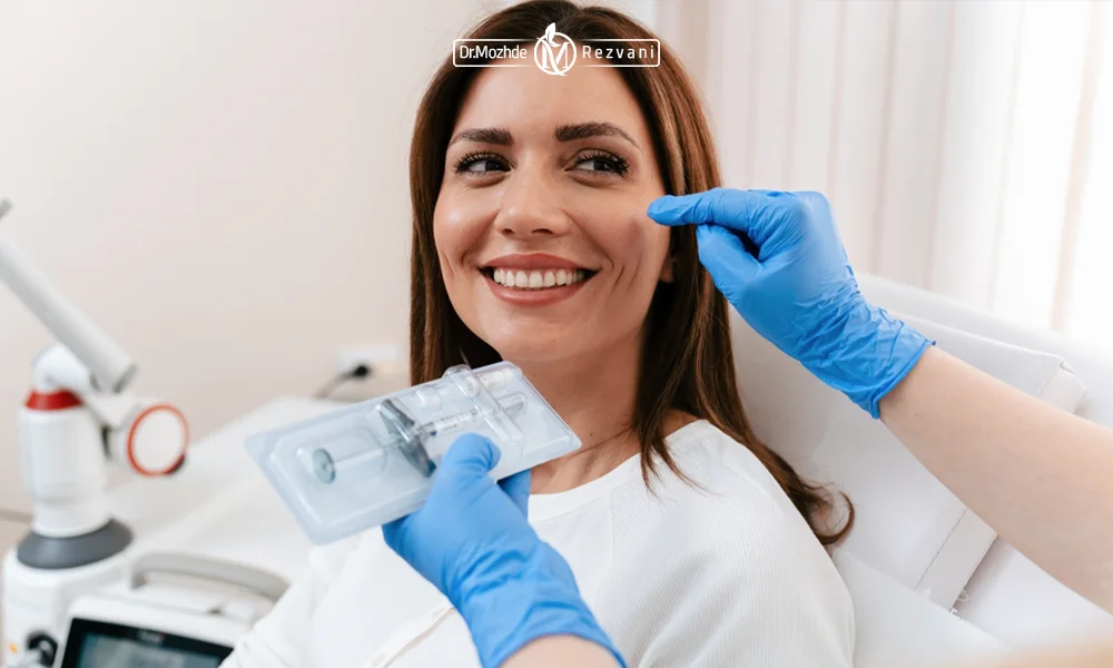 خانمی در حال تزریق جالپرو به صورت یک زیبا جو