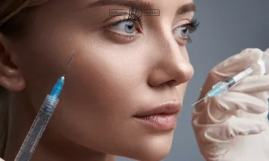 خانمی با دو سرنگ تزریق فیلر بر روی صورت | تخلیه ژل صورت